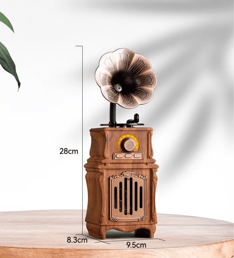 radio retro mini fonograf kayu vintaj