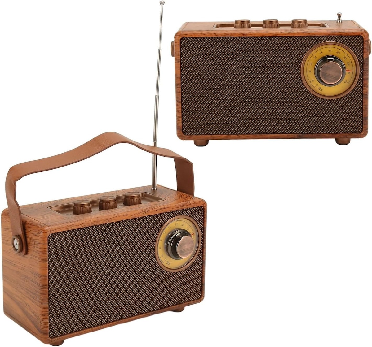 radio mini kecil retro gaya kayu vintaj