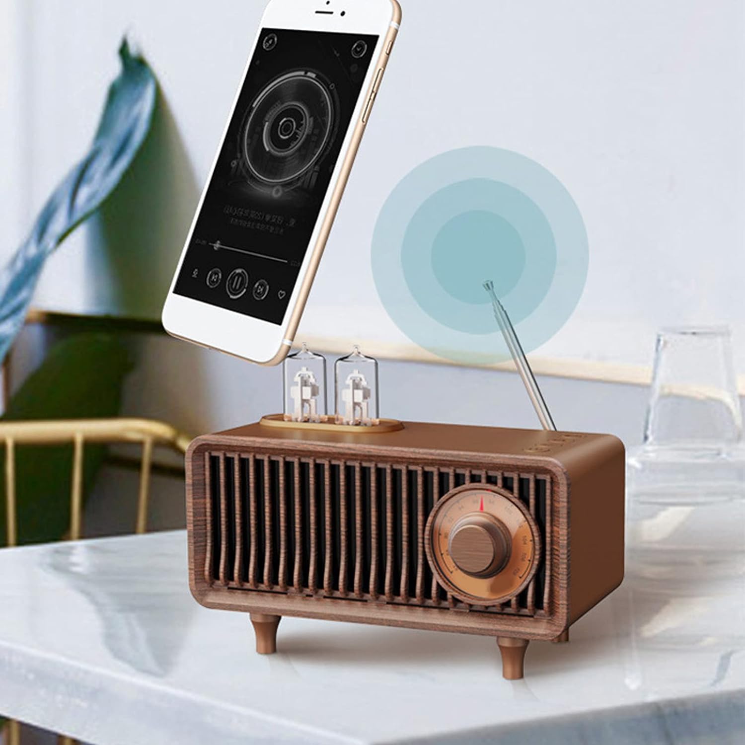 Radio pembesar suara Bluetooth gaya retro kayu vintaj